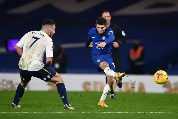 Framed Print : Christian Pulisic of Chelsea in Premier League Action Against Aston Villa, London (December 2020)