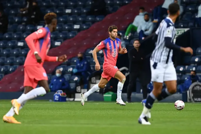 Framed Print : Behind Closed Doors: Marcos Alonso in Action for Chelsea against West Bromwich Albion, Premier League (September 26, 2020)