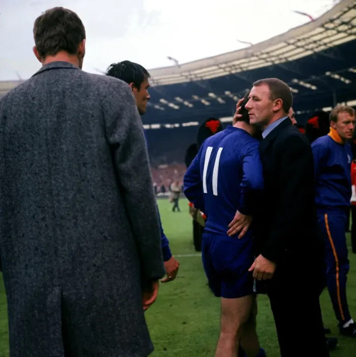 Framed Print : Consolation: Tommy Docherty Comforts John Boyle After Tottenham Hotspur's FA Cup Final Defeat Against Chelsea Framed Print : Consolation: Tommy Docherty Comforts John Boyle After Tottenham Hotspur's FA Cup Final Defeat Against Chelsea