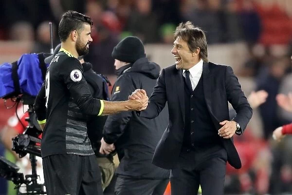 Conte and Costa: Triumphant Victory Celebration at Middlesbrough's Riverside Stadium