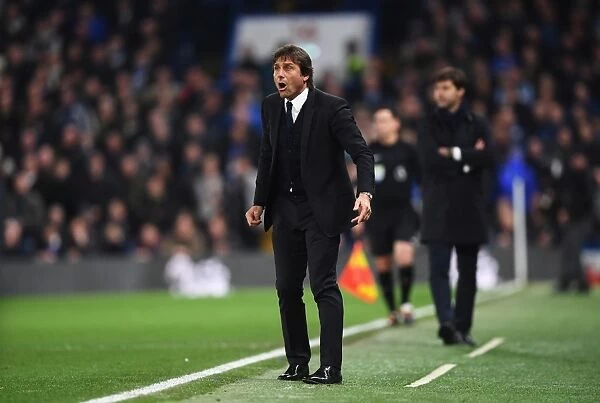 Conte's Intense Focus: Chelsea vs. Tottenham, Premier League, London 2016 - The Manager's Unwavering Attention
