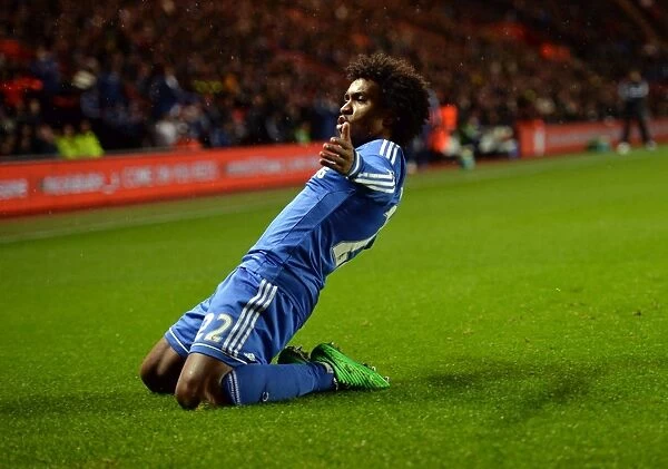 Da Silva-Willian's Celebratory Moment: Chelsea's Second Goal vs. Southampton (January 1, 2014, Barclays Premier League)