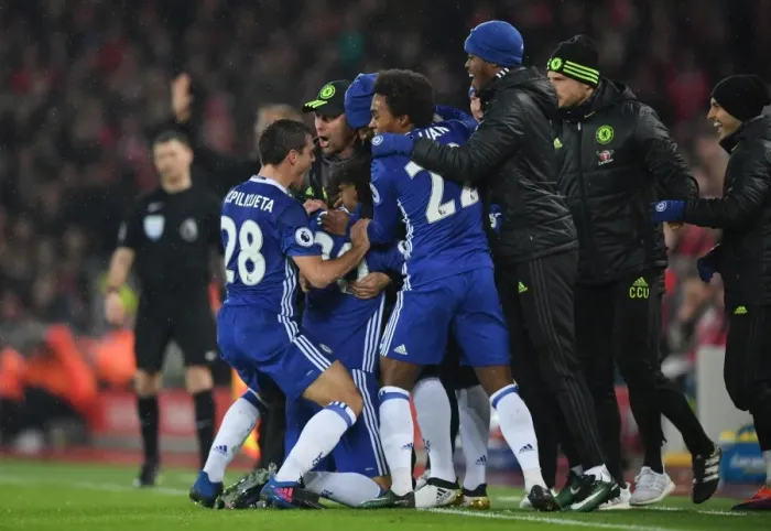 Framed Print : David Luiz's Opener: Chelsea's Triumph at Anfield (January 31, 2017) Framed Print : David Luiz's Opener: Chelsea's Triumph at Anfield (January 31, 2017)