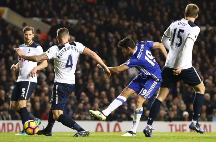 Framed Print : Diego Costa Fires for Chelsea Against Tottenham in Premier League Showdown Framed Print : Diego Costa Fires for Chelsea Against Tottenham in Premier League Showdown