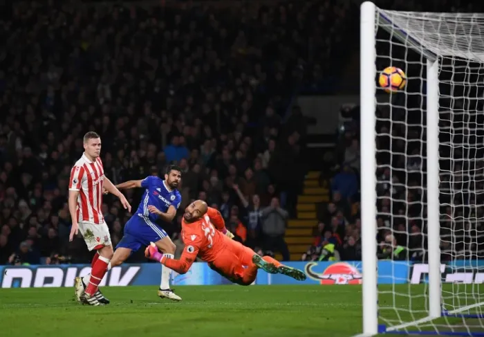Framed Print : Diego Costa Scores Chelsea's Fourth Goal Against Stoke City: Premier League Showdown at Stamford Bridge
