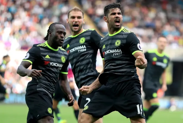 Framed Print : Diego Costa Scores Chelsea's Second Goal: Swansea City vs. Chelsea - Premier League