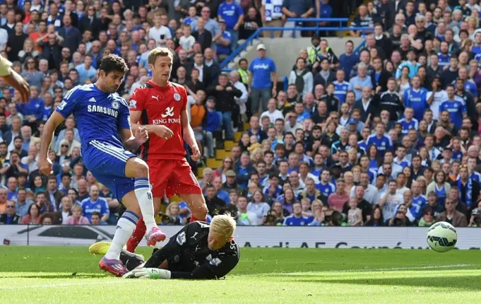 Framed Print : Diego Costa Scores First Goal: Chelsea's Triumph Over Leicester City (August 23, 2014) Framed Print : Diego Costa Scores First Goal: Chelsea's Triumph Over Leicester City (August 23, 2014)