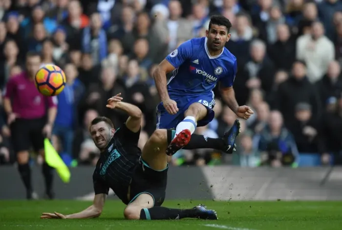 Framed Print : Diego Costa Scores the Opener: Chelsea's Premier League Victory over West Bromwich Albion, December 2016