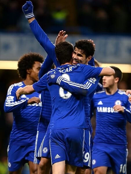 Diego Costa's Double: Chelsea's Star Forward Celebrates Second Goal Against Newcastle United (10th January 2015)