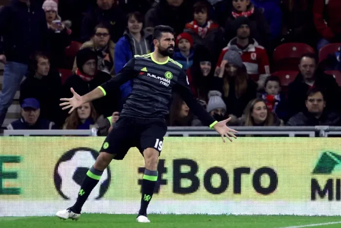 Framed Print : Diego Costa's Strike: Chelsea's Historic First Goal at Middlesbrough's Riverside Stadium, Premier League Framed Print : Diego Costa's Strike: Chelsea's Historic First Goal at Middlesbrough's Riverside Stadium, Premier League