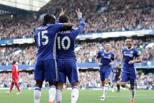 Eden Hazard Scores Chelsea's Second Goal vs Leicester City: A Triumphant Celebration with Teamsmates at Stamford Bridge