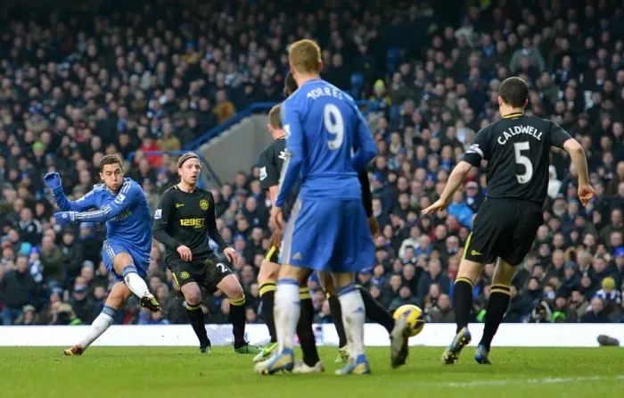 Framed Print : Eden Hazard Scores Chelsea's Second Goal Against Wigan Athletic (February 9, 2013, Stamford Bridge)