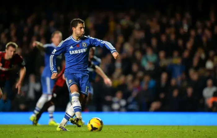 Framed Print : Eden Hazard Scores Penalty: Chelsea's Second Goal vs. West Bromwich Albion (BPL, Stamford Bridge - 9th November 2013)