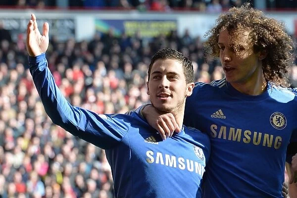 Eden Hazard Scores Penalty: Chelsea's Thrilling Victory over Liverpool - Celebration with David Luiz (April 21, 2013, Anfield)