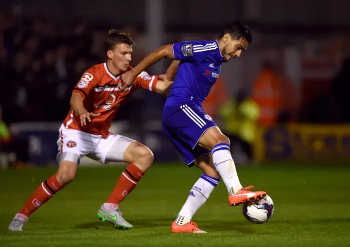 Framed Print : Falcao vs. Downing: A Battle for the Ball in Chelsea's Capital One Cup Clash (September 2015)