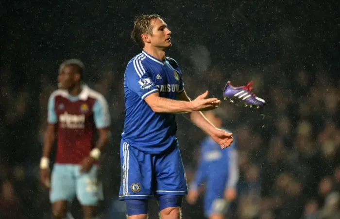 Framed Print : Frank Lampard's Passionate Moment: Throwing Boot during Chelsea vs. West Ham United (January 29, 2014)
