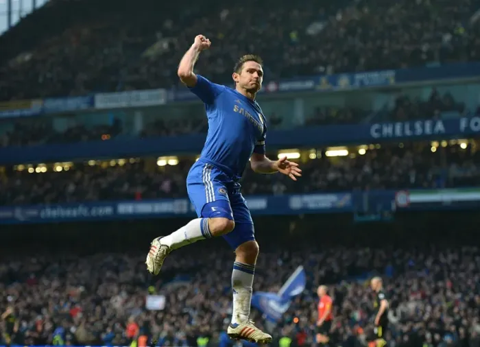 Framed Print : Frank Lampard's Triumph: The Euphoric Moment of Scoring Chelsea's Third Goal against Wigan (9th February 2013)