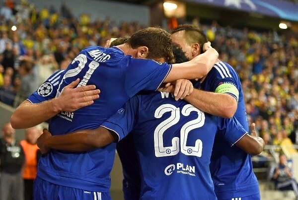 Gary Cahill Scores First Goal for Chelsea Against Maccabi Tel Aviv in UEFA Champions League: Celebrating with Team-Mates (November 2015)