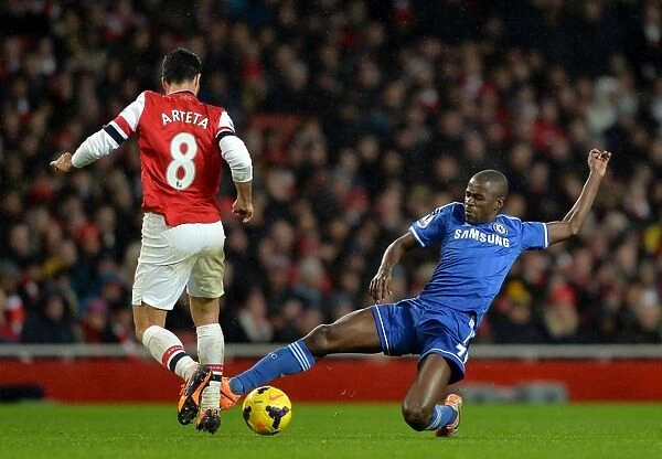 Intense Battle for the Ball: Ramires vs. Arteta - Arsenal vs. Chelsea Rivalry, Barclays Premier League, Emirates Stadium (December 23, 2013)