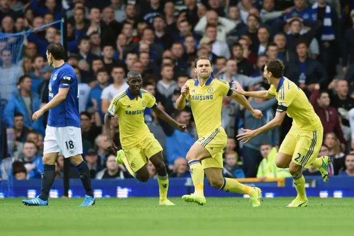 Framed Print : Ivanovic Scores Chelsea's Second Goal: Everton 30-8-2014 (Barclays Premier League, Goodison Park)