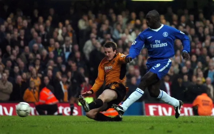 Framed Print : Jimmy Floyd Hasselbaink's Double Strike: Chelsea vs. Wolverhampton Wanderers, FA Barclaycard Premiership Framed Print : Jimmy Floyd Hasselbaink's Double Strike: Chelsea vs. Wolverhampton Wanderers, FA Barclaycard Premiership