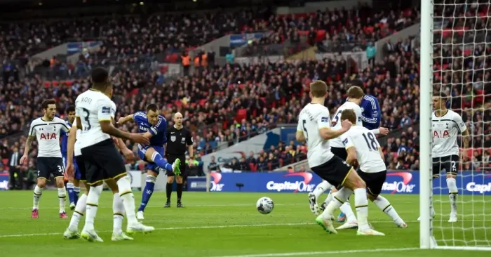 Framed Print : John Terry Scores the First Goal: Chelsea's Victory at the Capital One Cup Final vs. Tottenham Hotspur (March 1, 2015) - Wembley Stadium