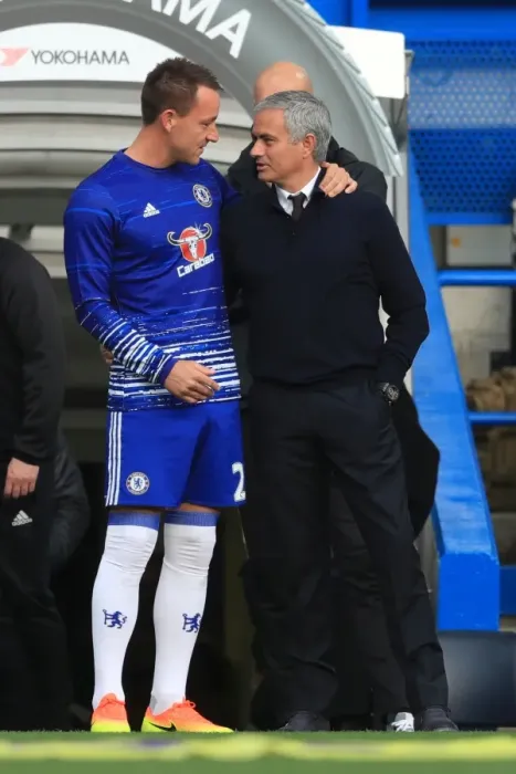 Framed Print : John Terry's Emotional Reunion with Jose Mourinho: Chelsea vs Manchester United at Stamford Bridge, Premier League