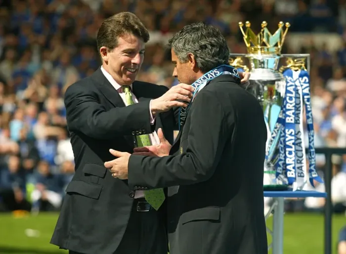 Framed Print : Jose Mourinho Receives Premier League Winners Medal Against Manchester United (2005-2006) Framed Print : Jose Mourinho Receives Premier League Winners Medal Against Manchester United (2005-2006)