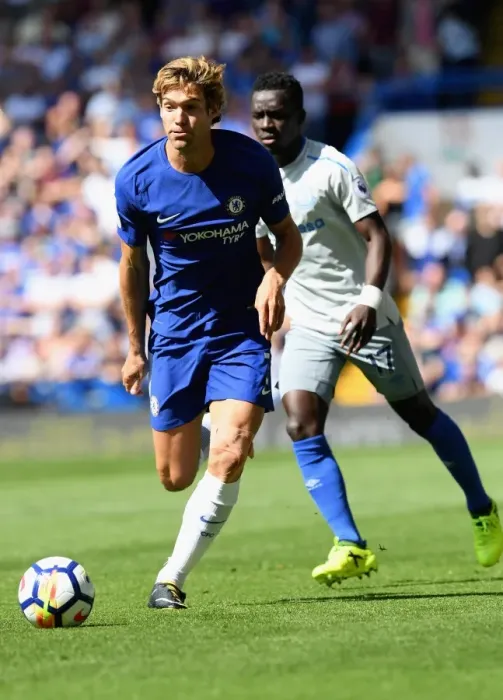 Framed Print : Marcos Alonso: In Action for Chelsea Against Everton at Stamford Bridge (2017)
