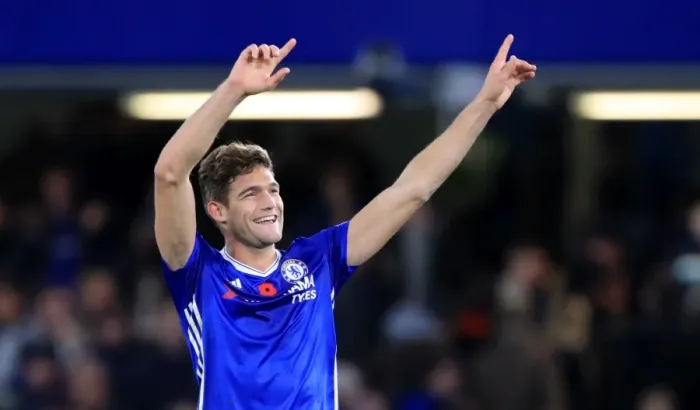 Framed Print : Marcos Alonso Celebrates Chelsea's Premier League Victory Over Everton at Stamford Bridge