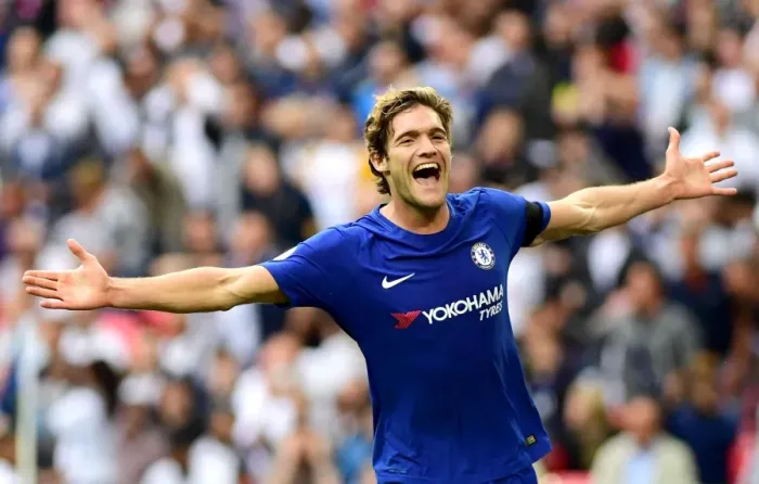 Framed Print : Marcos Alonso Scores Chelsea's Second Goal: Tottenham vs. Chelsea, Premier League 2017 - Wembley Stadium