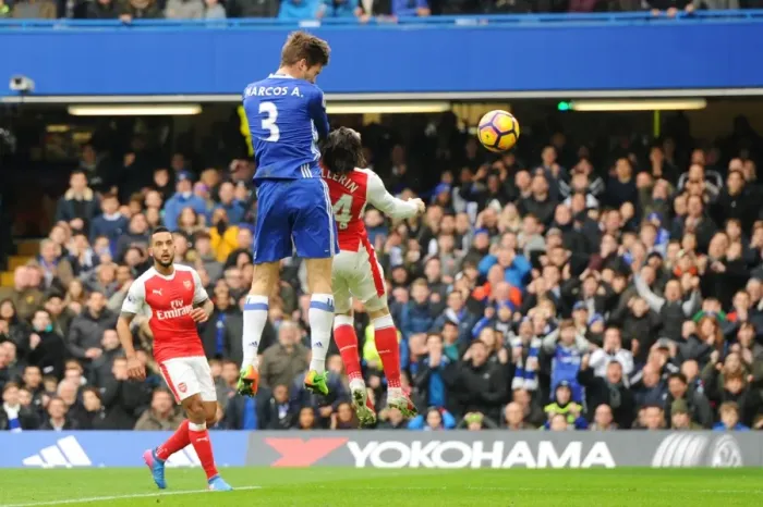 Framed Print : Marcos Alonso Scores Opening Goal: Chelsea vs Arsenal, Premier League, Stamford Bridge