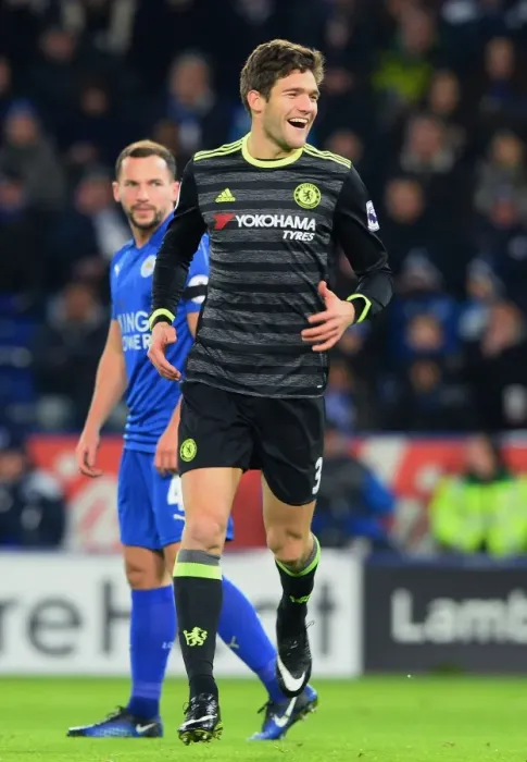 Framed Print : Marcos Alonso Scores Opening Goal: Chelsea's Triumph at Leicester City, Premier League 2017
