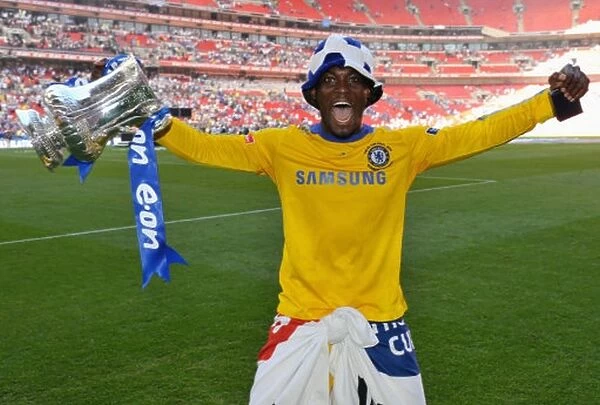 Michael Essien Celebrates FA Cup Victory with Chelsea after Winning against Everton at Wembley Stadium (2009)