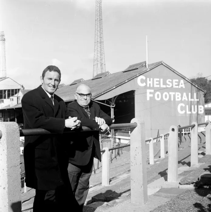 Framed Print : New Chelsea Manager Dave Sexton on Stamford Bridge Terraces with Chairman Charles Pratt