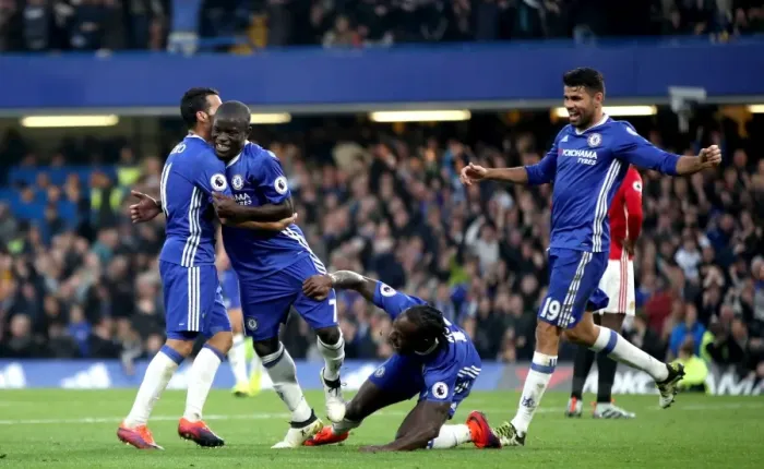 Framed Print : N'Golo Kante's Stamford Bridge Glory: Celebrating Chelsea's Fourth Goal Against Manchester United