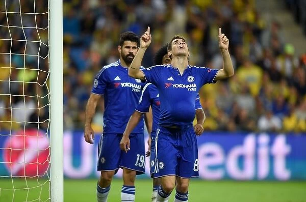 Oscar's Triple: Chelsea Star Celebrates Third Goal vs. Maccabi Tel Aviv in UEFA Champions League (November 2015)