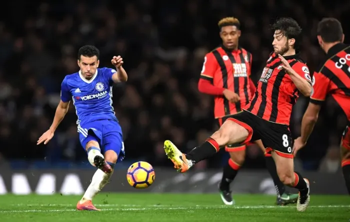 Framed Print : Pedro Scores Chelsea's Third Goal Against Bournemouth at Stamford Bridge, 2016 Framed Print : Pedro Scores Chelsea's Third Goal Against Bournemouth at Stamford Bridge, 2016