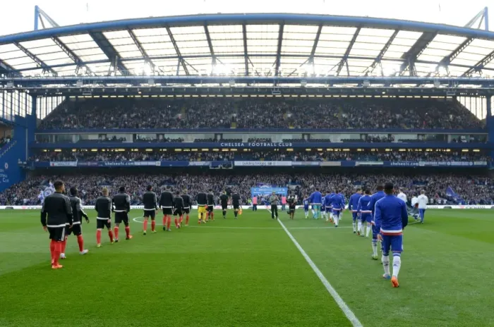 Framed Print : Premier League Showdown: Chelsea vs Southampton - October 2015 - Players Take the Field at Stamford Bridge
