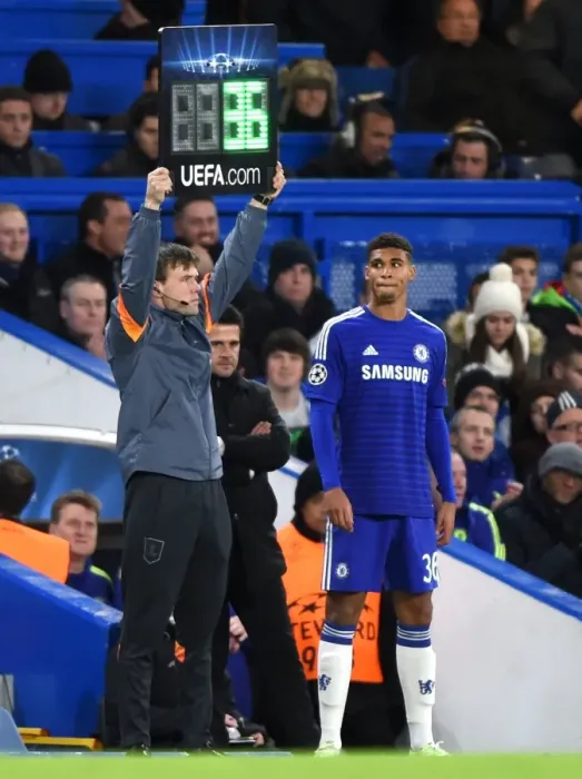 Framed Print : Ruben Loftus-Cheek on Standby: Chelsea's Substitute Ready to Enter the Field (Chelsea vs. Sporting Lisbon, UEFA Champions League, Group G, Stamford Bridge, December 10, 2014)