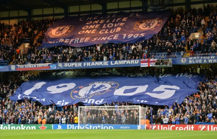 Framed Print : A Sea of Blue: Chelsea FC's Stamford Bridge Erupts in UEFA Champions League Battle against FC Basel (18th September 2013)