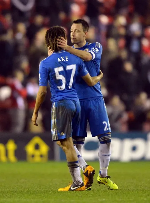 Framed Print : United in Victory: John Terry and Nathan Ake Celebrate Chelsea's FA Cup Fifth Round Triumph at Middlesbrough's Riverside Stadium (February 2013)