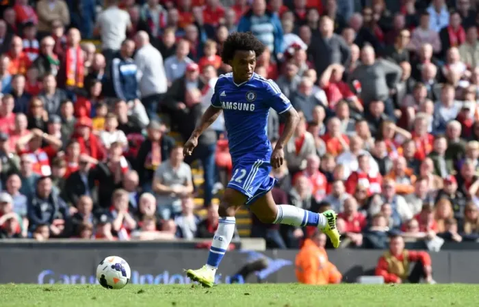 Framed Print : Willian Scores Chelsea's Second Goal: Liverpool vs. Chelsea, Barclays Premier League, Anfield (27th April 2014) Framed Print : Willian Scores Chelsea's Second Goal: Liverpool vs. Chelsea, Barclays Premier League, Anfield (27th April 2014)