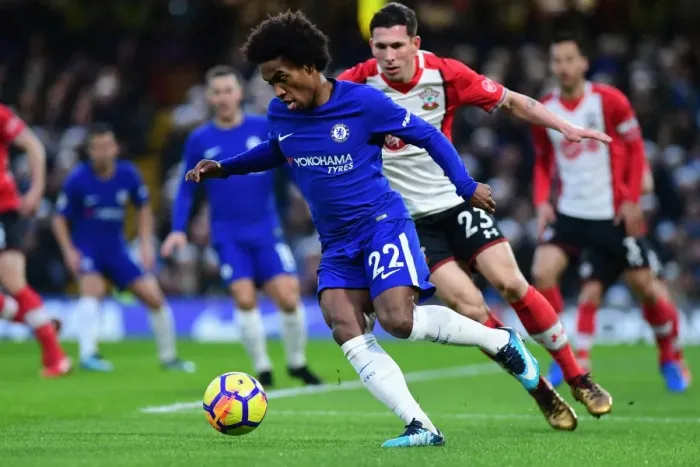 Framed Print : Willian vs. Hojbjerg: A Footballing Battle in the Chelsea vs. Southampton Rivalry Framed Print : Willian vs. Hojbjerg: A Footballing Battle in the Chelsea vs. Southampton Rivalry