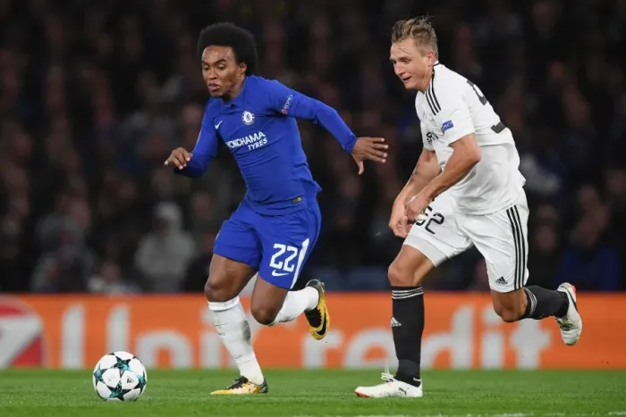 Framed Print : Willian vs Rzezniczak: A Champions League Clash at Stamford Bridge