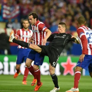 Print of Intense UEFA Champions League Action at Vincente Calderon Stadium