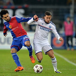 Battle for the Ball: Eden Hazard vs. Mohamed Salah - UEFA Champions League Showdown between FC Basel and Chelsea