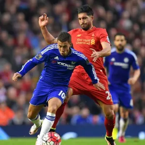 Print of Emre Can vs. Eden Hazard in action, Premier League 2015-16 match Print of Emre Can vs. Eden Hazard in action, Premier League 2015-16 match