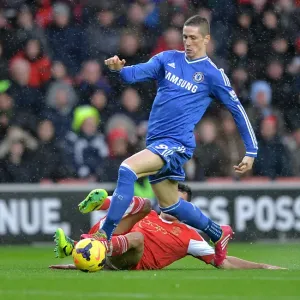 Print of Fernando Torres and Dejan Lovren in action Print of Fernando Torres and Dejan Lovren in action