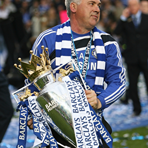 Carlo Ancelotti and Chelsea Players Celebrate Premier League Victory (2009-2010): Lifting the Trophy at Stamford Bridge